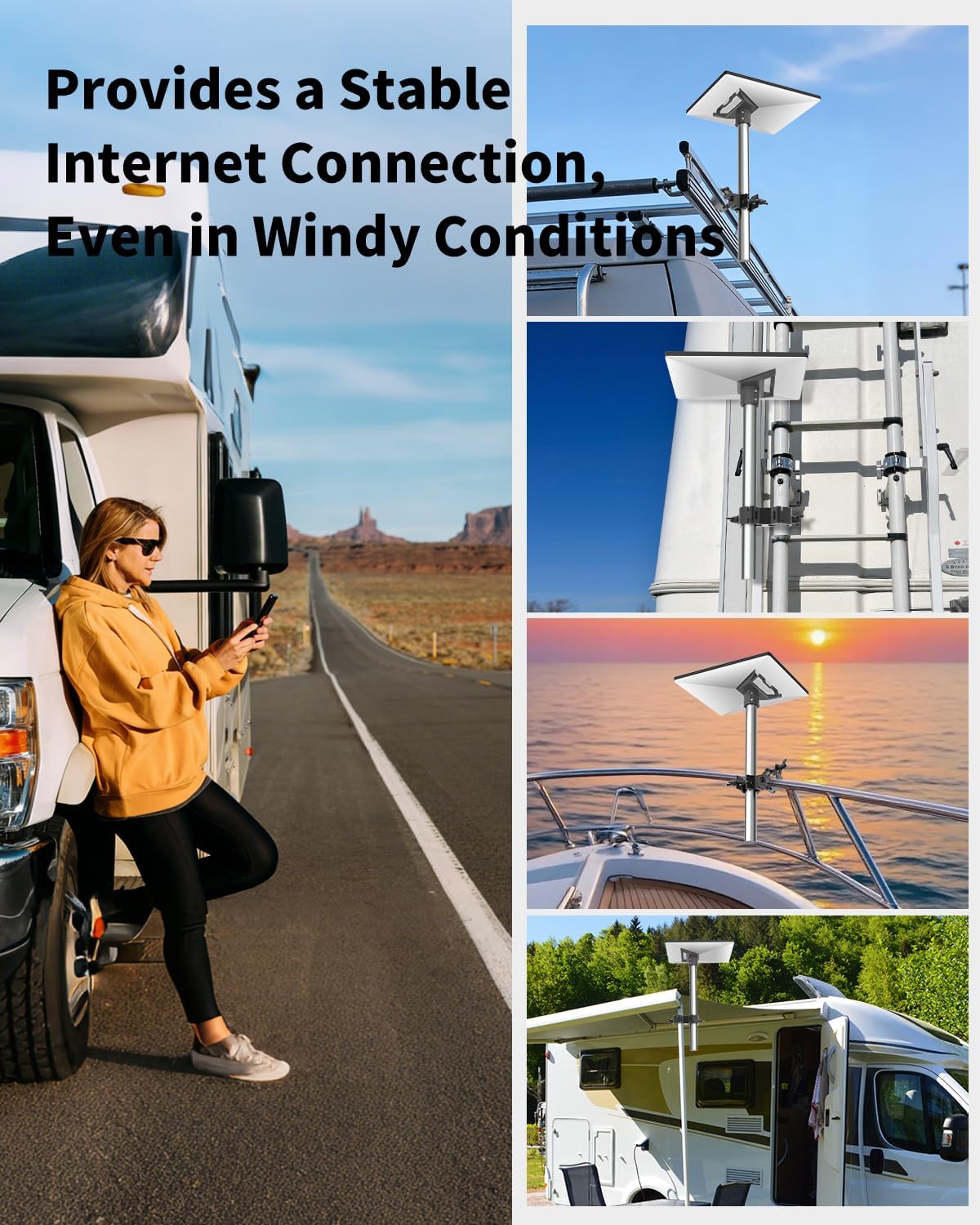 Starlink Mini Mount, Aluminum Adjustable Heavy-Duty Mount & Pole Mount Kit, Compatible with 2025 Starlink Mini Standard Dish, Ideal for RV, Camper, Roof Rack, Balcony