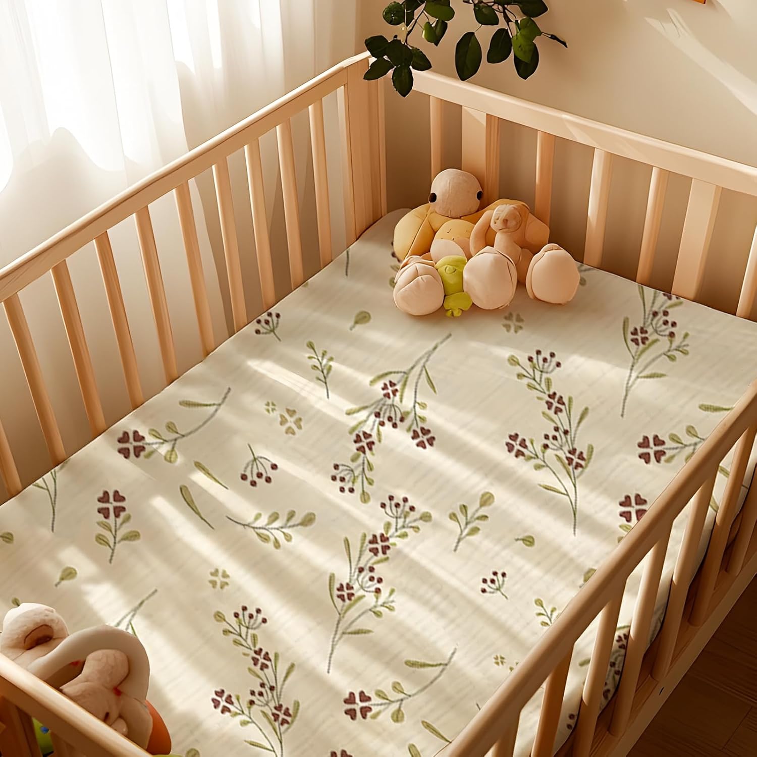 4-Pack Muslin Crib Sheets for Girls Boys, Boho Soft 100% Cotton Nursery Decor for 52" x 28" Standard Crib Mattress (Apricot & Pink & Floral & Blossom)