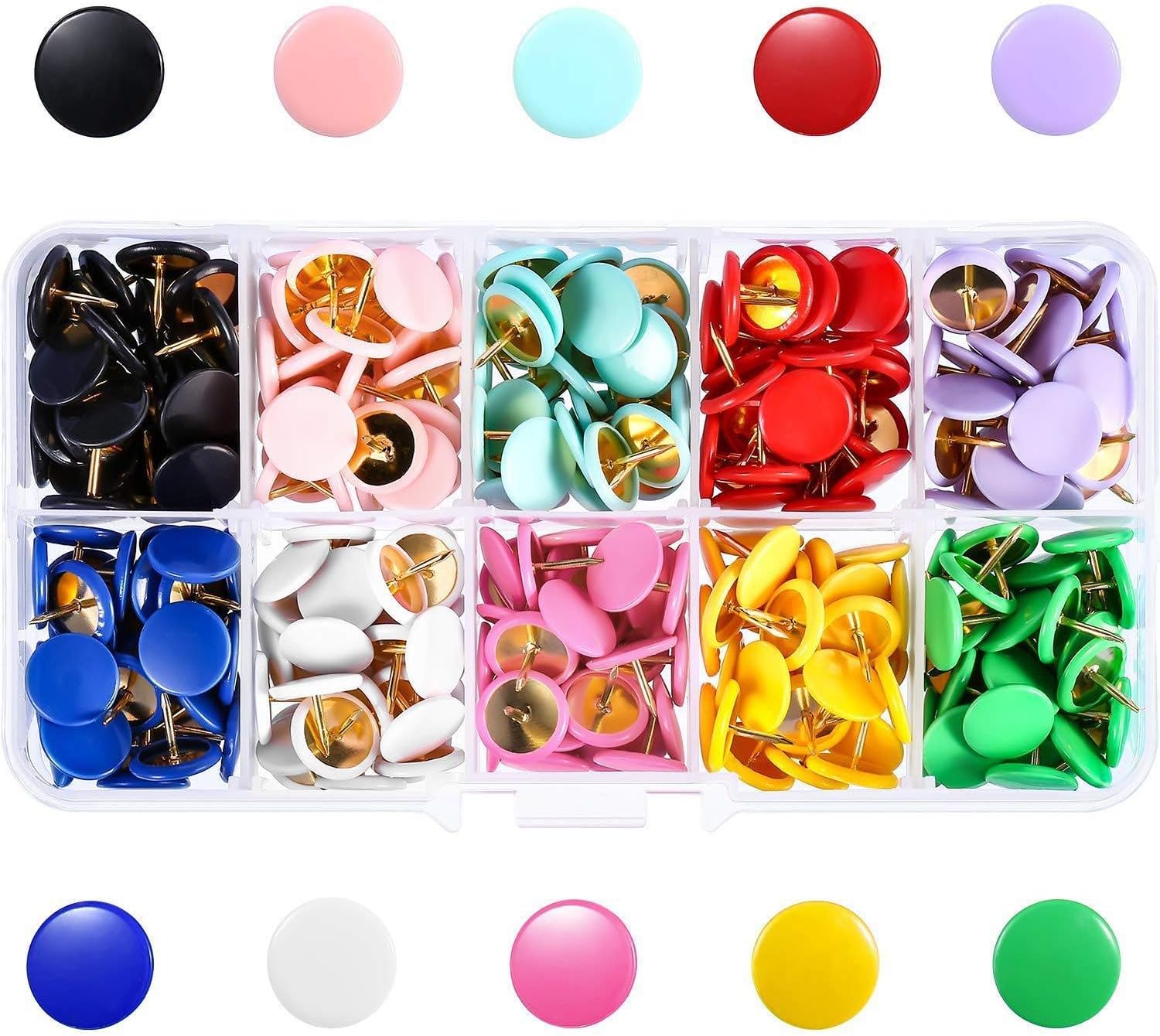 Thumb Tacks Office Push Pins Round Plastic Head Drawing Pins for Cork Board Notice Board, 300 Pcs