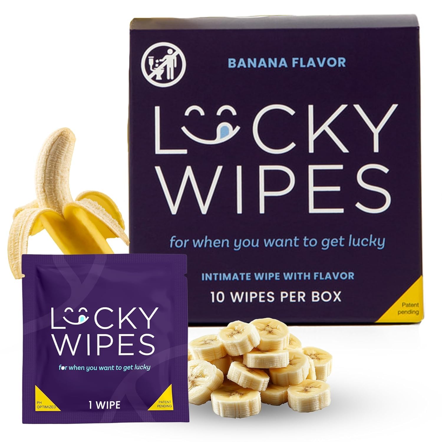 Lucky Wipes For Men, Individually Wrapped - pH Balanced Flavored Intimate Wipes - Pack of 10 (Banana)