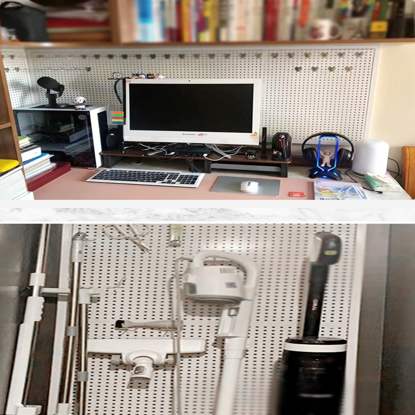 Kit Pannello Forato Pannelli organizzatori da Parete per Pannello Forato Garage Stanza dei lavori manuali Cucina Garage Soggiorno Bagno e Studio Personalizzabile (Bianco 32x47 poll