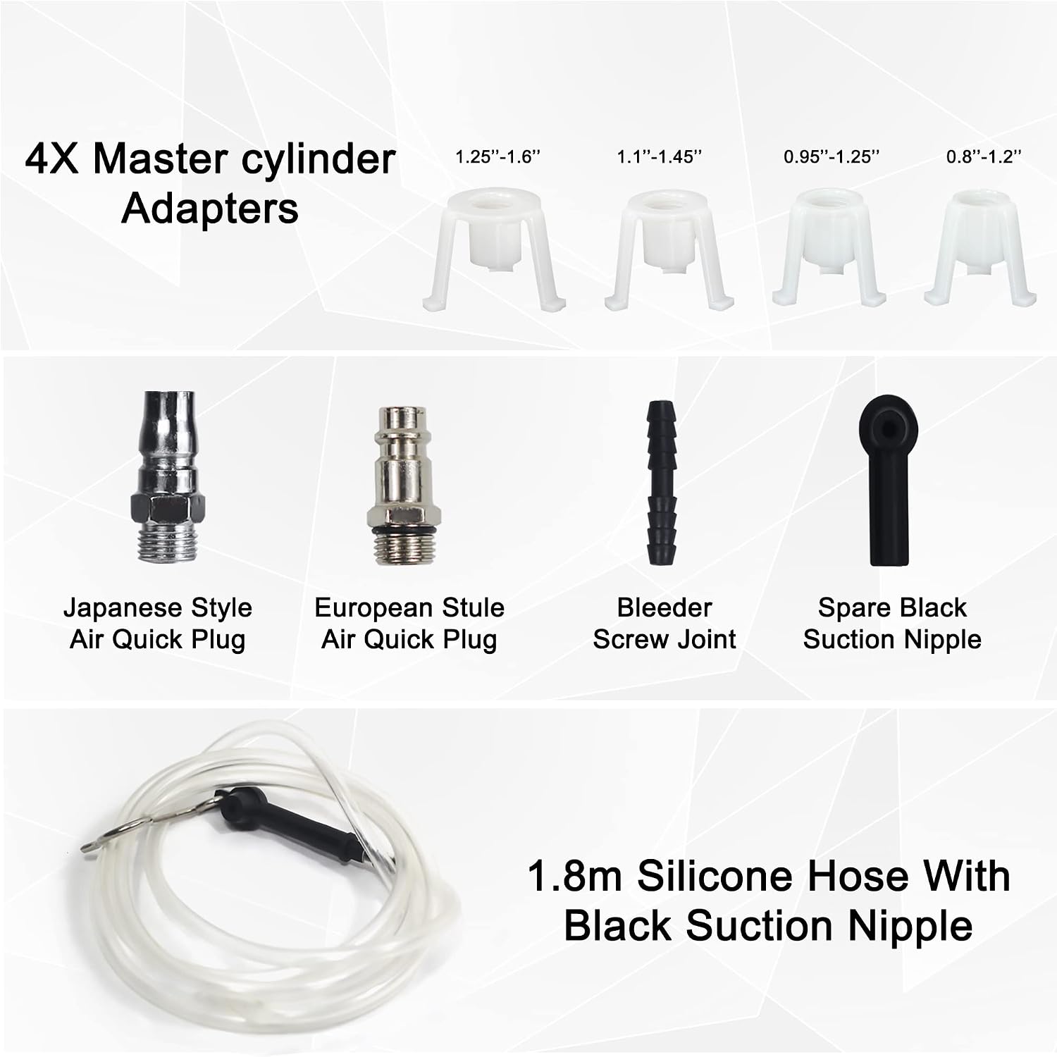 AutoWanderer Tool Brake Bleeder kit, Pneumatic Brake Fluid Oil Extractor with Refill Bottle 4 Master Cylinder Adapters for Motorcycle Truck