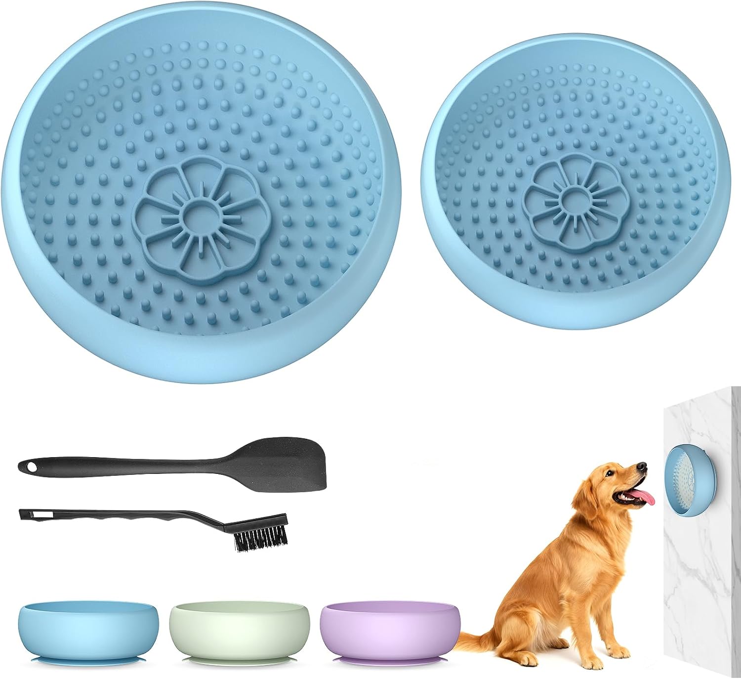 2 Pack Dog Lick Bowl, Slow Feeder Licking Bowl(Blue) | Non-Slip, with Suction Cups, Food Grade Silicone, Enrichment Puzzle Feeder for Distraction