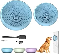 Pawinner Cuenco de Silicona para Lamer Perros, 2 Piezas Cuenco de Alimentación Lenta con Ventosas Antideslizantes para Perros Alimentación Lenta, Espátula de Silicona y Cepillo, Azul Claro