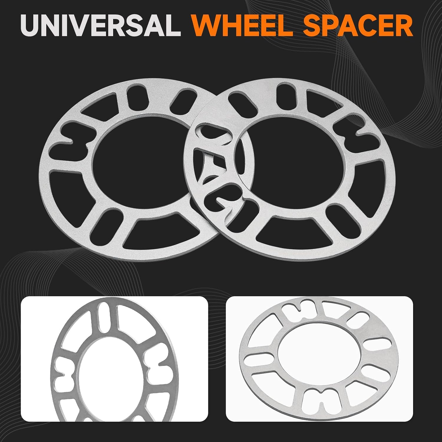 4 Pack Universal Wheel Spacers, 1/9" (3mm) Die Cast Replacement Aluminum Spacer for 4 & 5 Lugs Wheels/Rims, Fits 98 to 120mm Multiple Bolts Pattern, 4x100, 4x108, 4x110, 5x114.3, 5x4.5, 5x120