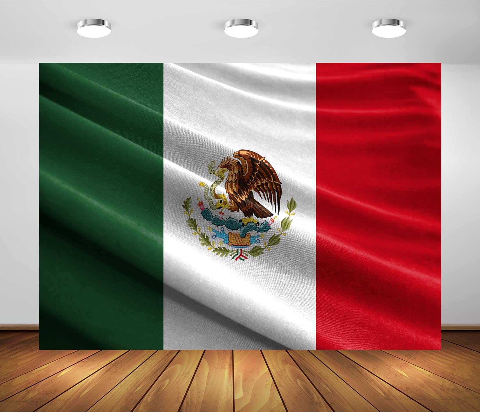 BELECO 7x5ft Fabric Mexican Wavy Flag Backdrop Dia De La Independencia Mexican Eagle Aztec Cactus Independence Day Background Mexico Themed Party