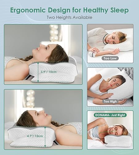 Miniatura 14 de DONAMA - Almohada cervical para cuello y hombros, diseño de espuma viscoelástica contorneado, soporte ergonómico para dormir de lado, espalda o boca