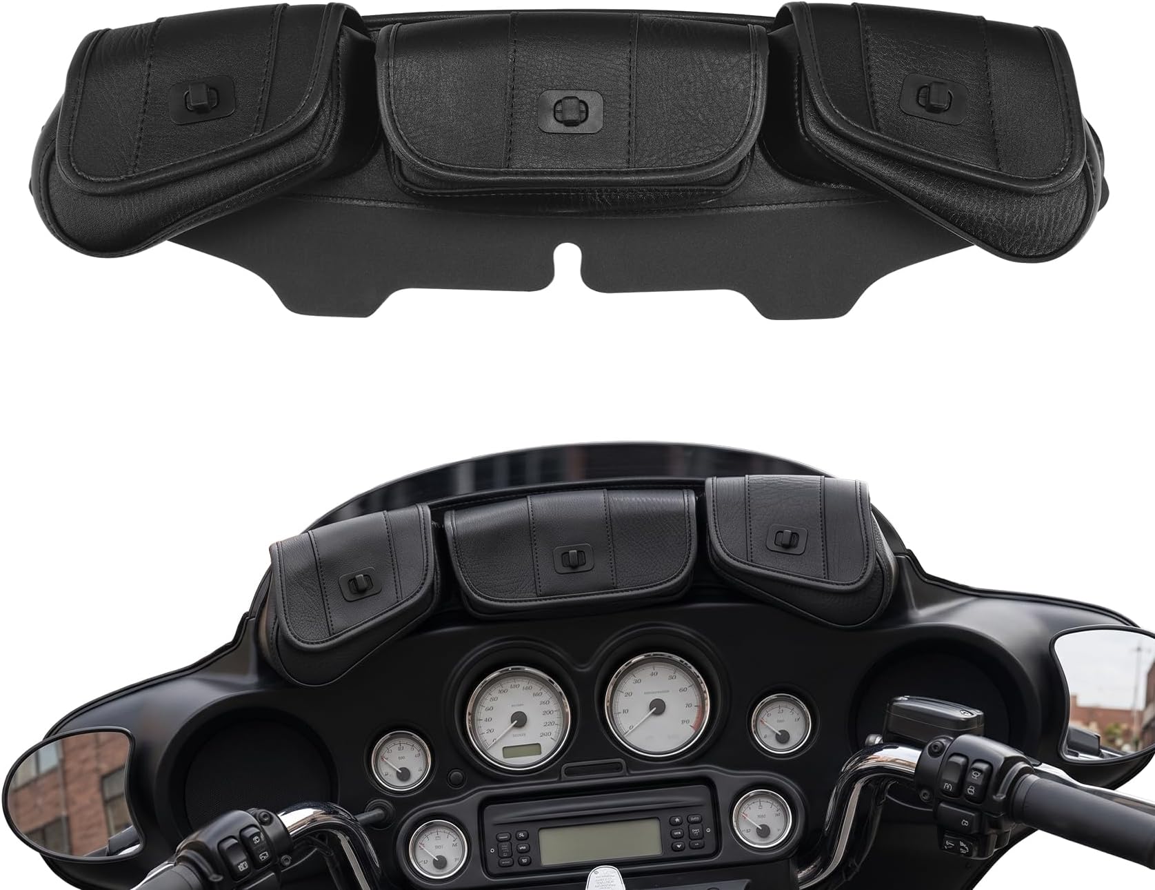 TCMT Windshield Saddle 3 Pouch Bag Fits For Harley 1997-2013 Electra Glide | PU Lether,UV- and Weather-Resistant,Fit For 2006-2013 Street Glide FLHX 2009-2013 Tri Glide Ultra Classic FLHTCUTG