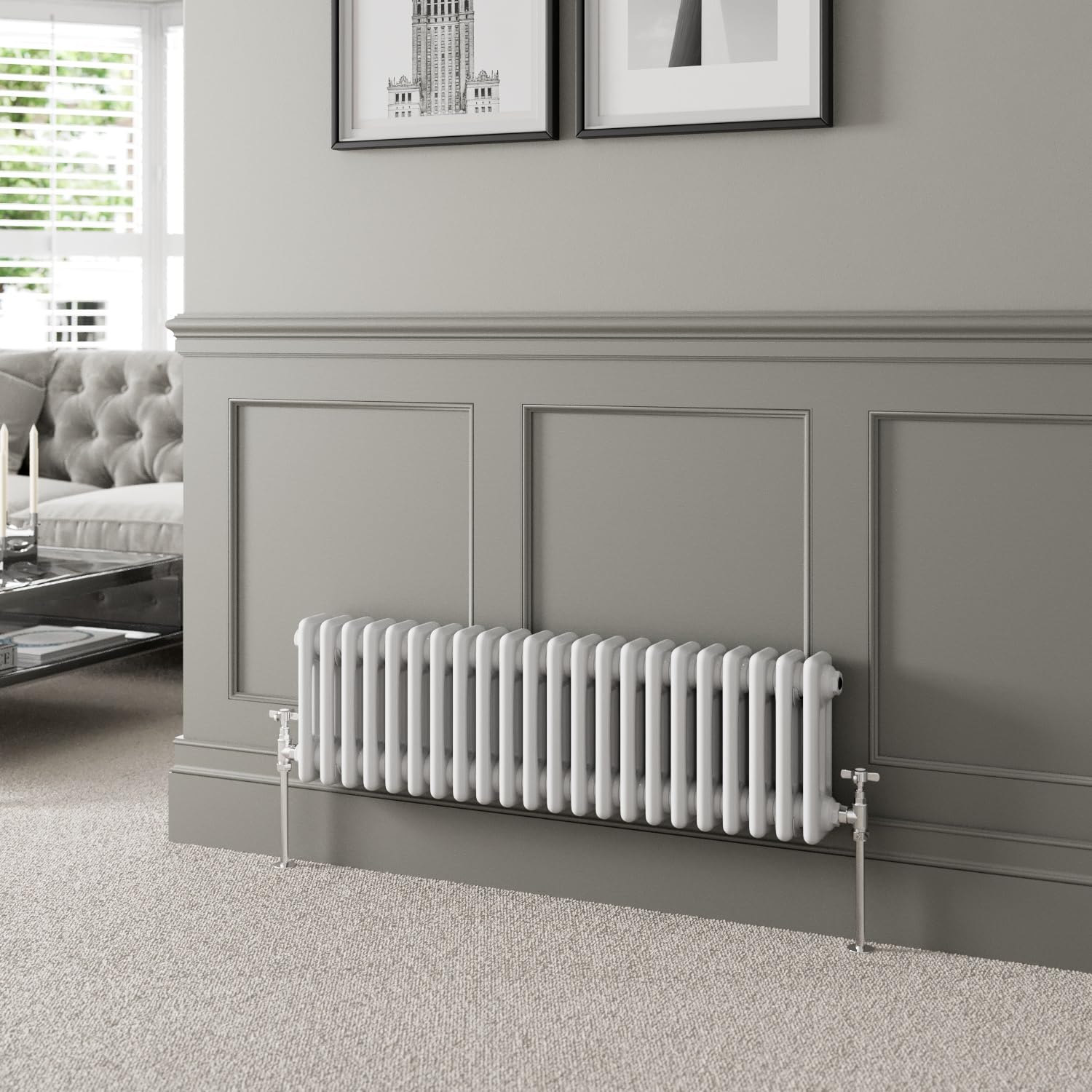 DuraTherm® 300 x 1010mm White Traditional Horizontal Designer Radiator Triple Column Colosseum Cast Iron Style Central Heating Panel Radiators Rad
