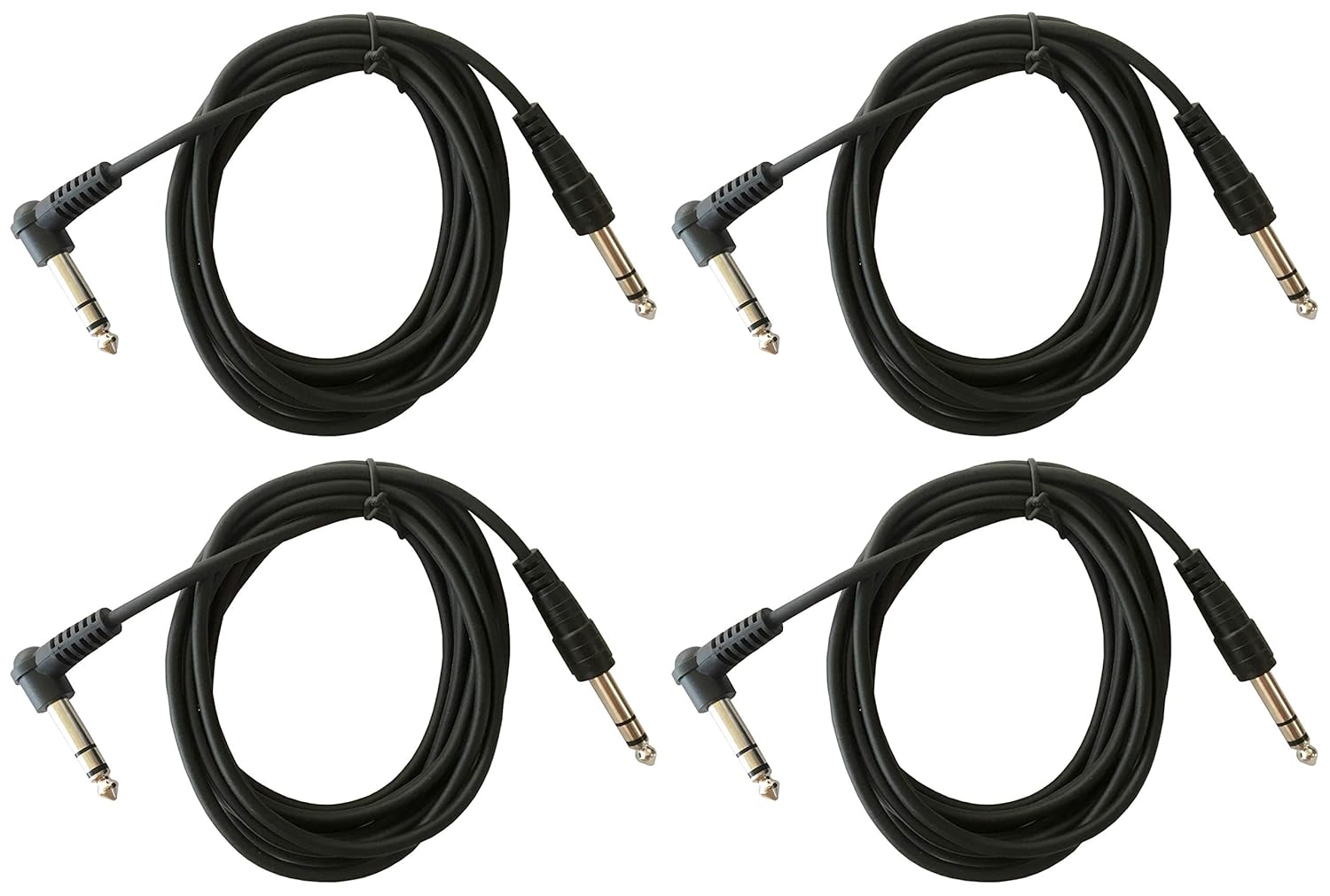 8 Pack 10ft 1/4 inch Stereo TRS Right-Angle to 1/4 inch Stereo TRS Straight Balanced Cable (Metric: 6.35mm Plugs, 3m Length)