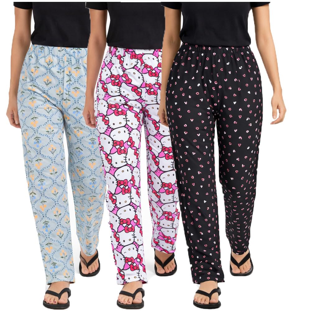 Womens Pyjama Pants for Girls 3Pack (Prints May Vary)-picture-31