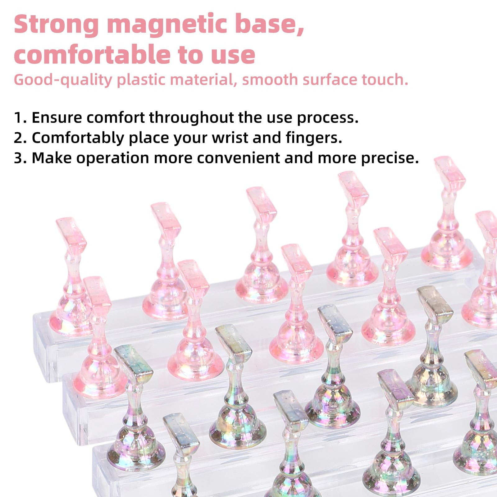 4 Sets of Magnetic Nail Holder Set for Painting Nails Including 10 Press-on Magnetic Practice Stands & 4 Bases & 48 Reusable Clays DIY Home Salon Supplies - Image 3