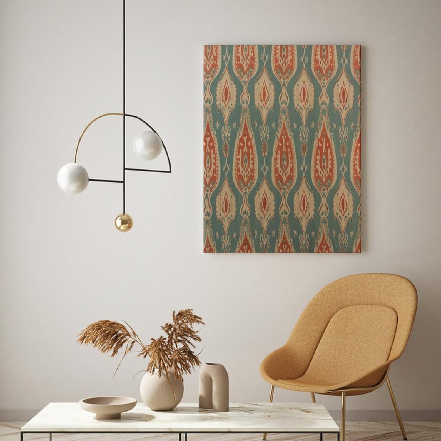 Wall Art Canvas 12x16in,Gourd Ikat Fabric Pattern Canvas Wall Art Typography Home Office Wall Decor Prints Framed Artwork for Bed Living Room Modern Paintings on Prints Birthday Gifts