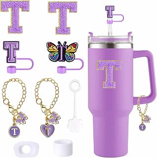 Butterfly Cup Accessories for Stanley 30oz 40oz, Letter Charm Set | Butterfly straw cover, silicone stoppers and stickers for for Stanley 30oz/40oz. Leak-proof cup decor.