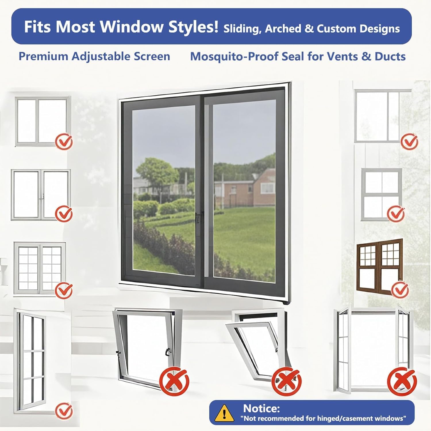 Window Screen with Upgraded Hook and Loop Adhesive Edging Frame Free Cutting DIY Max 20 feet Perimeter 47x73 to 42x78 inch Black Mesh Window Screens Replacement (Black)