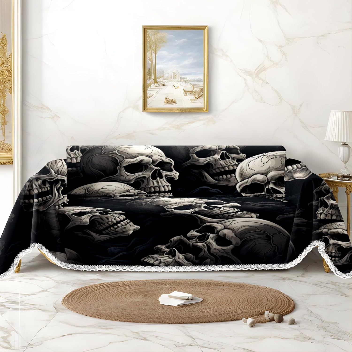 Skull Couch Cover for 3 Cushion Sofa Covers for Pet Dogs Cats Washable (71"x91")