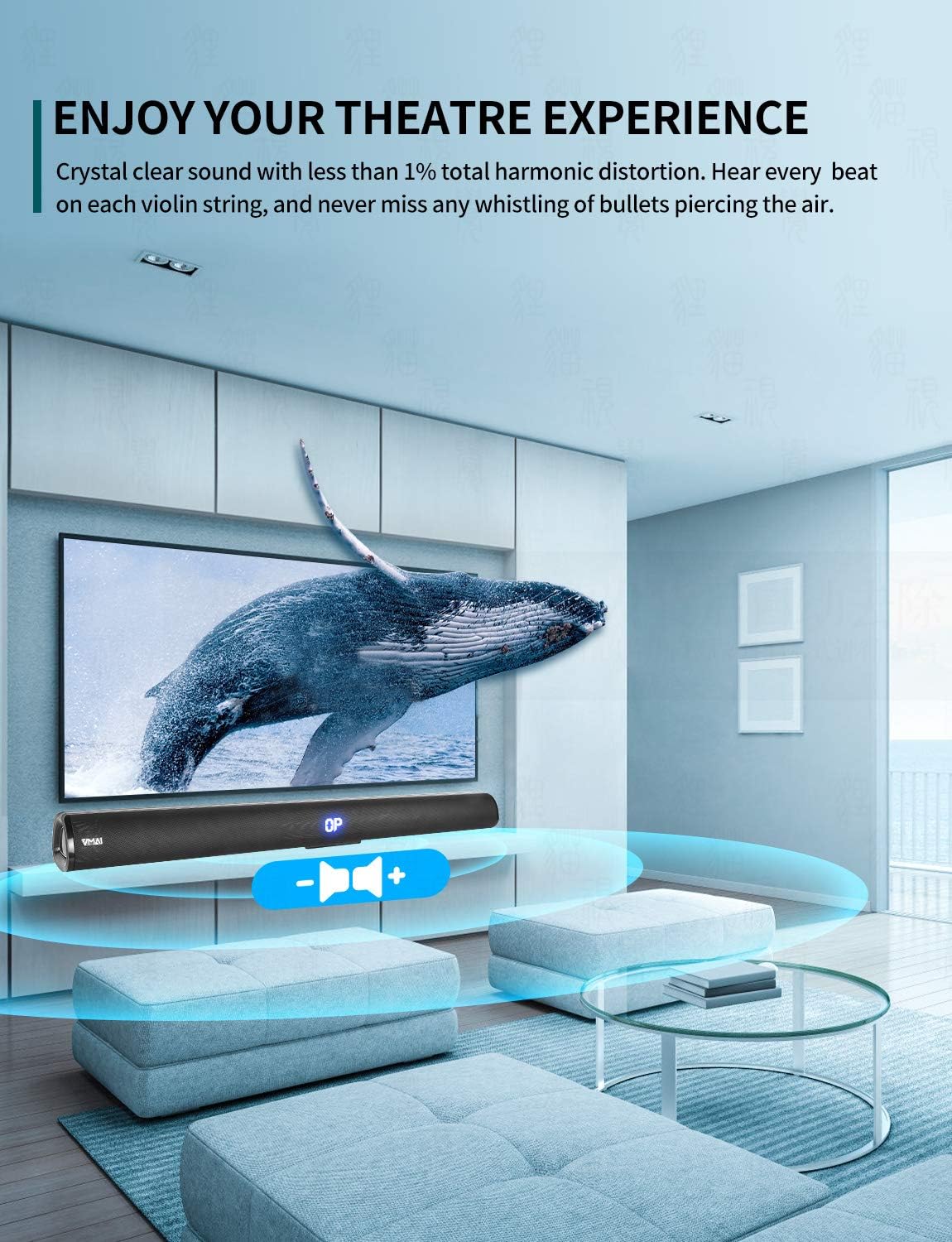 Family watching TV with soundbar providing immersive audio