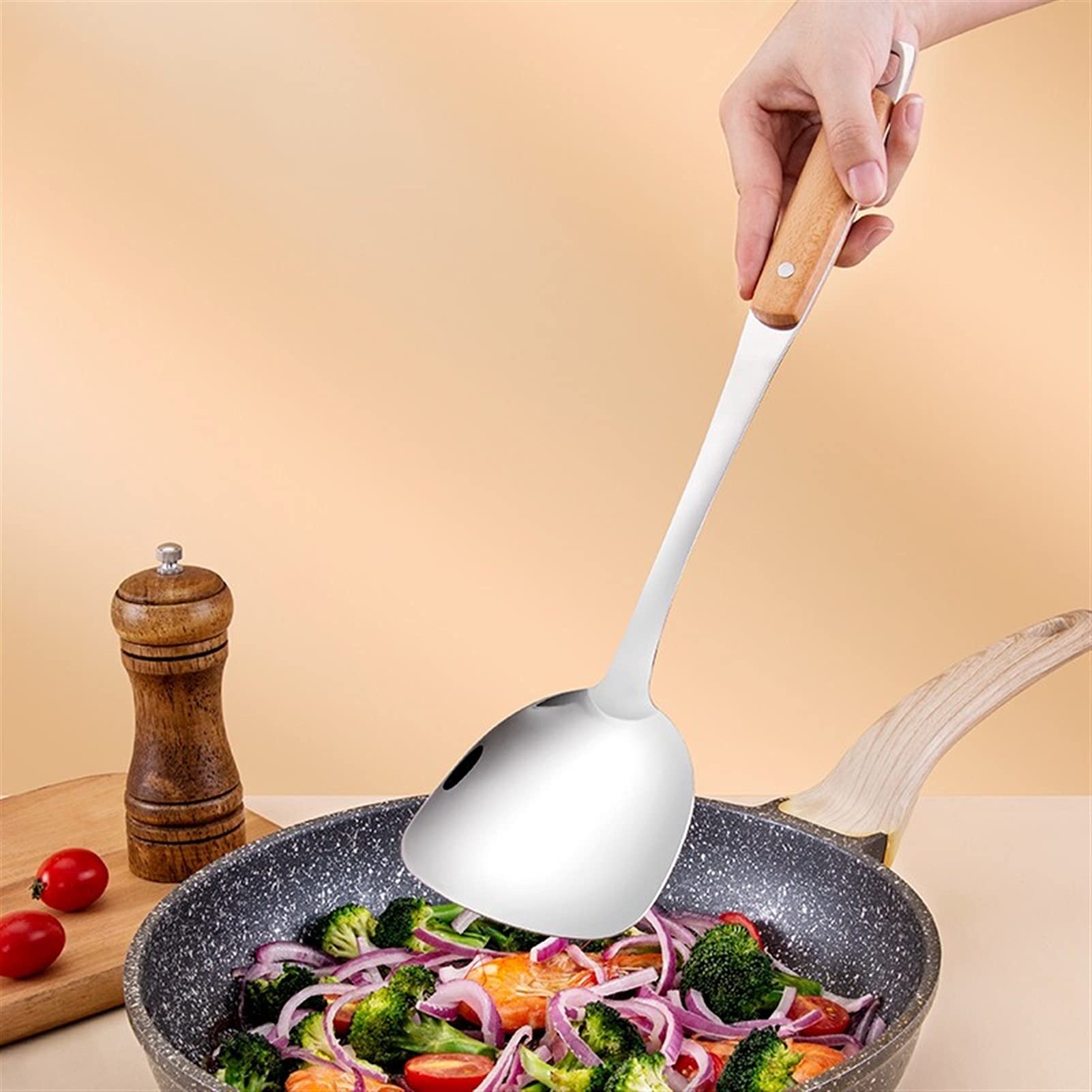 Espátula Espátulas de Acero Inoxidable Pala Engrosada con Mango de Madera Espátulas Cocina Cuchara Utensilios Antiadherente Hornear y Mezclar Espátula for cocinar