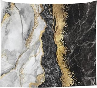 Meymuise 60"x51" Tapisserie, Schwarz-weißes Goldfolien-Marmor | Wandteppich für Schlafzimmer Wohnheim, Polyester-Wandkunstdekoration Wohnzimmer, lichtechte Gewebe-Tapisserien Strandpartys