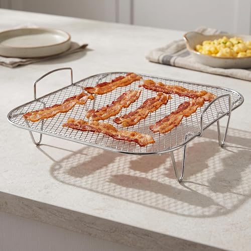 BESPORTBLE Support de friteuse à air en acier inoxydable pour four – Étagère carrée de cuisson à la vapeur – Support de refroidissement et de barbecue en métal pour friteuse à air comprimé - 4