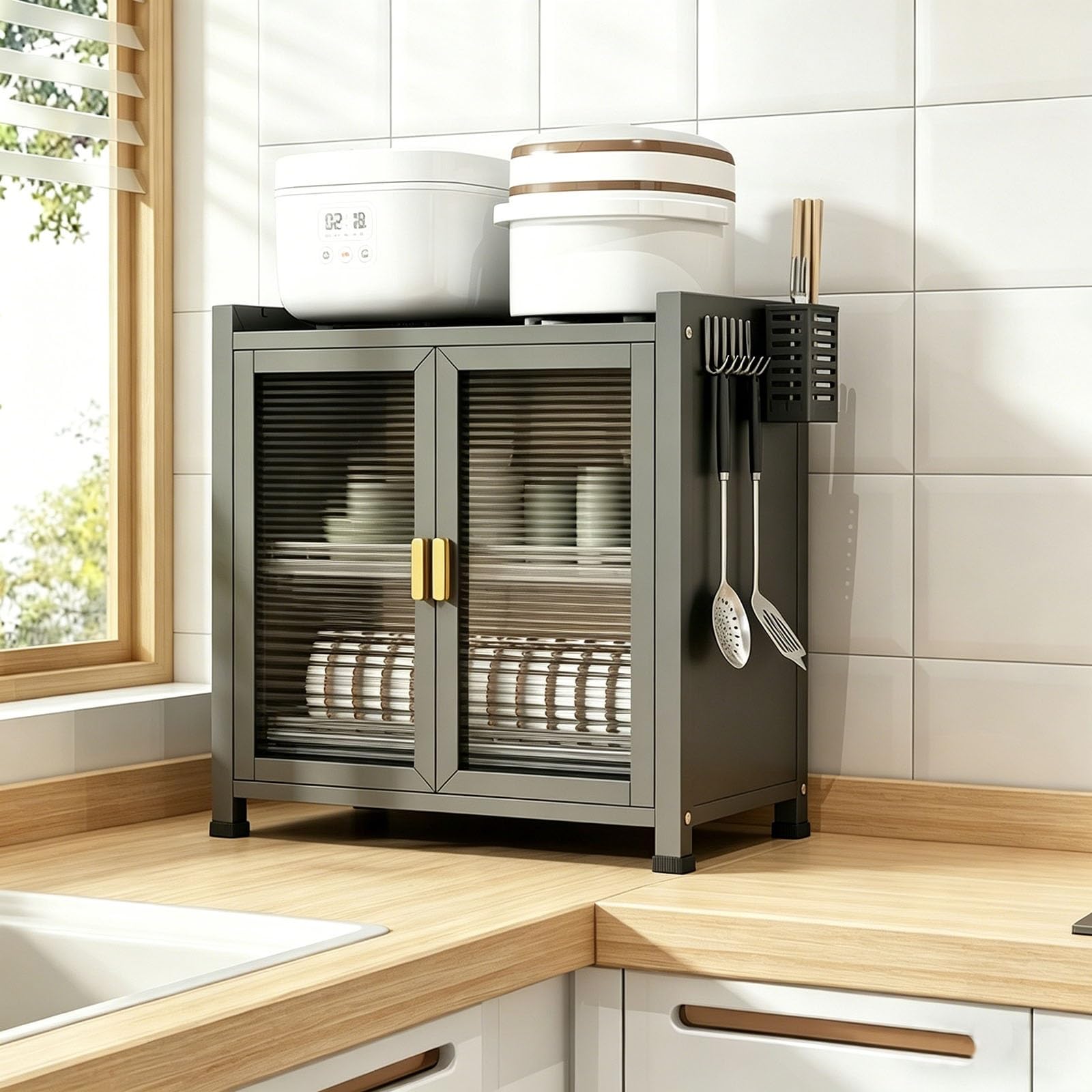 Égouttoir à vaisselle à 2 niveaux avec couvercle et plateau de vidange, plaque de comptoir de cuisine Sto Solut pour vaisselle Noir (44,5 x 28 x 60 cm) – Design compact