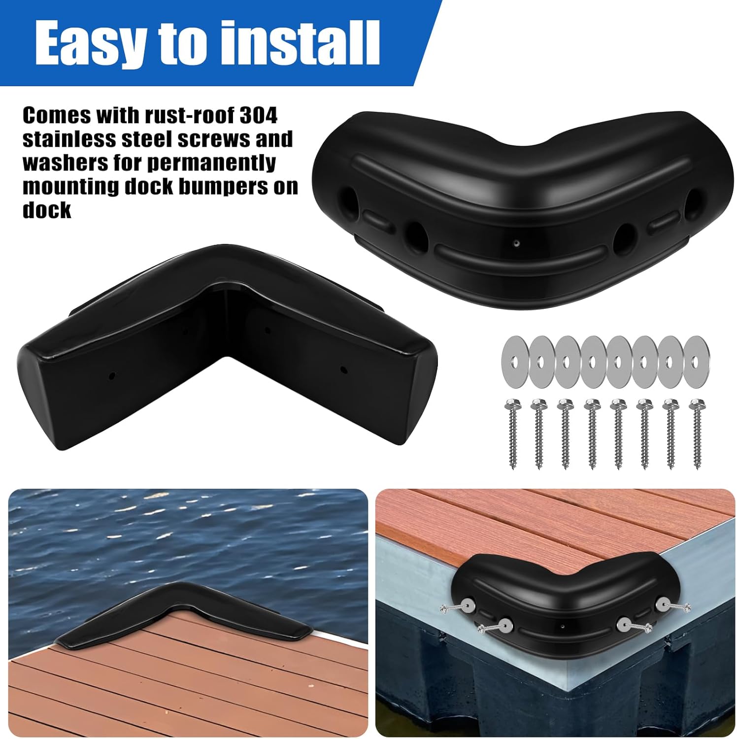 Dock Corner Bumpers 2 Pack, Marine Corner Dock Bumpers Fender Guard for Docking, Soft UV-Resistant Vinyl, Inflatable Boat Dock Bumpers for 90-Degree Angles, 10"x10"