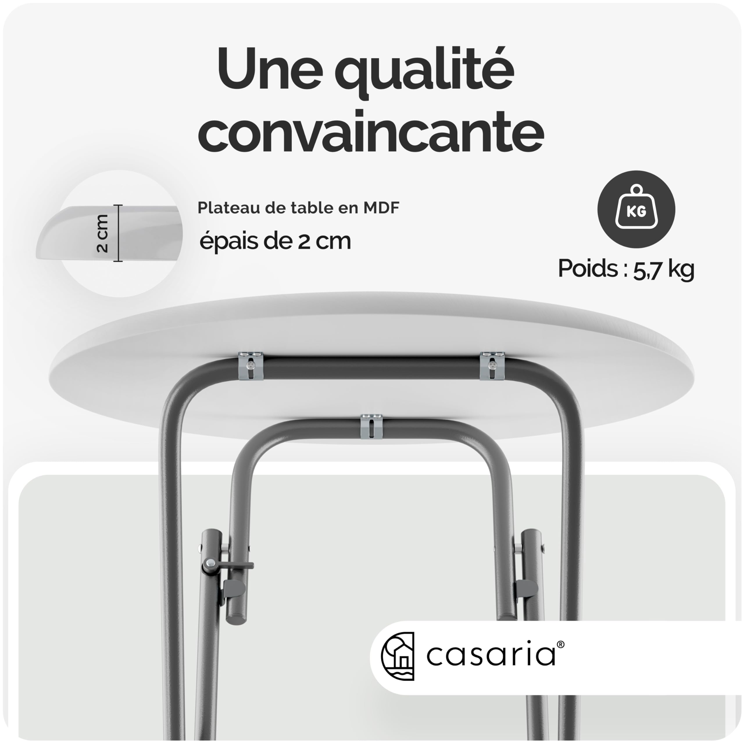 Casaria® Table Haute Pliante Blanche Table de Bar Ø 60cm Mange-Debout Rond Table de bistrot Jardin terrasse Balcon
