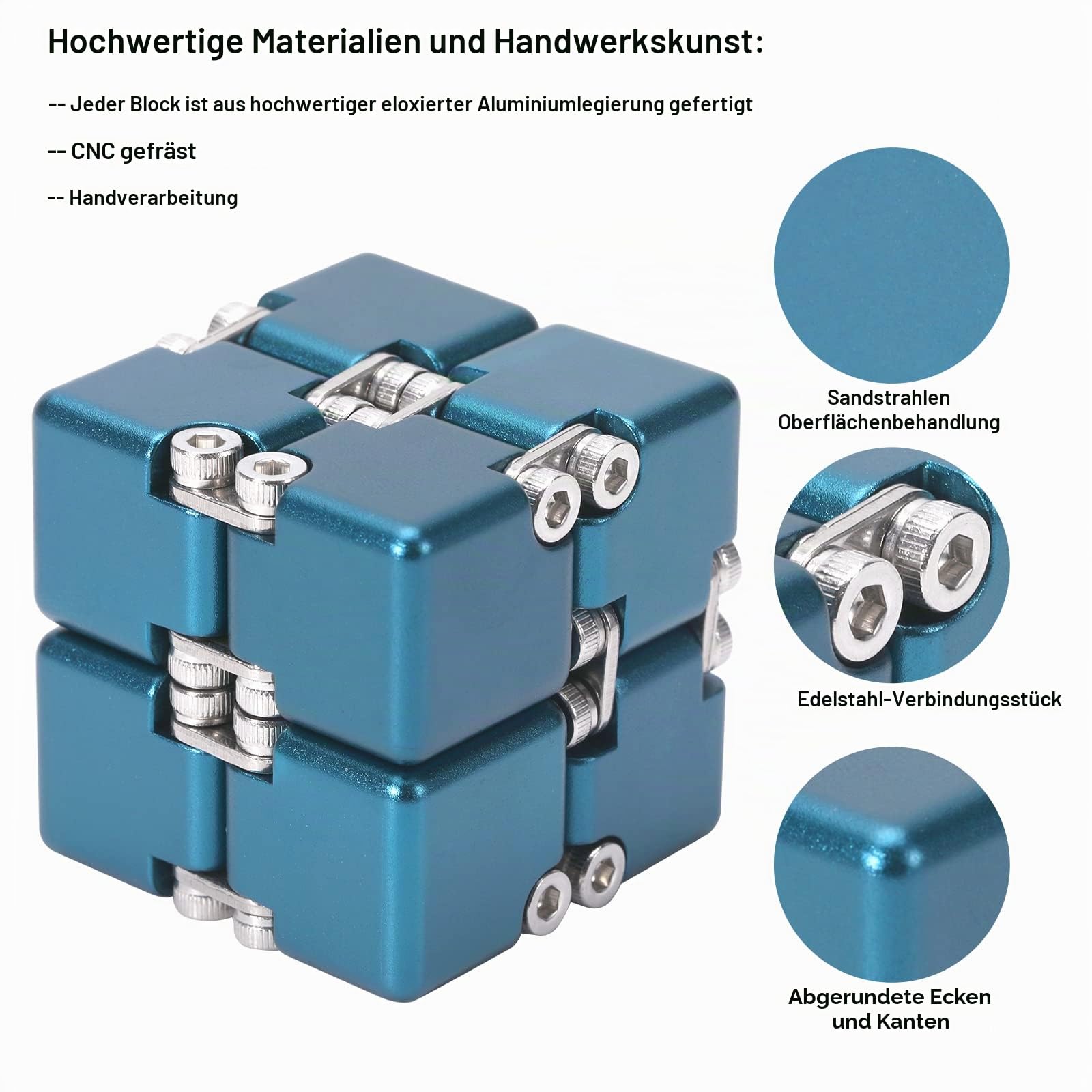 Lifidea aluminiumlegierung-Metall Infinity-Cube Fidget Cube Hand Fidget Spielzeug schreibtischspielzeug mit kühlem Kasten blau