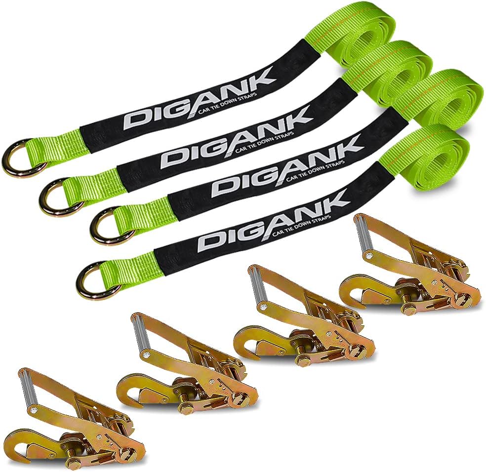 Heavy Duty Car Tie Down Kit 4 Pack 2"x96" with 3,300lb Safe Working Load Adjustable Straps