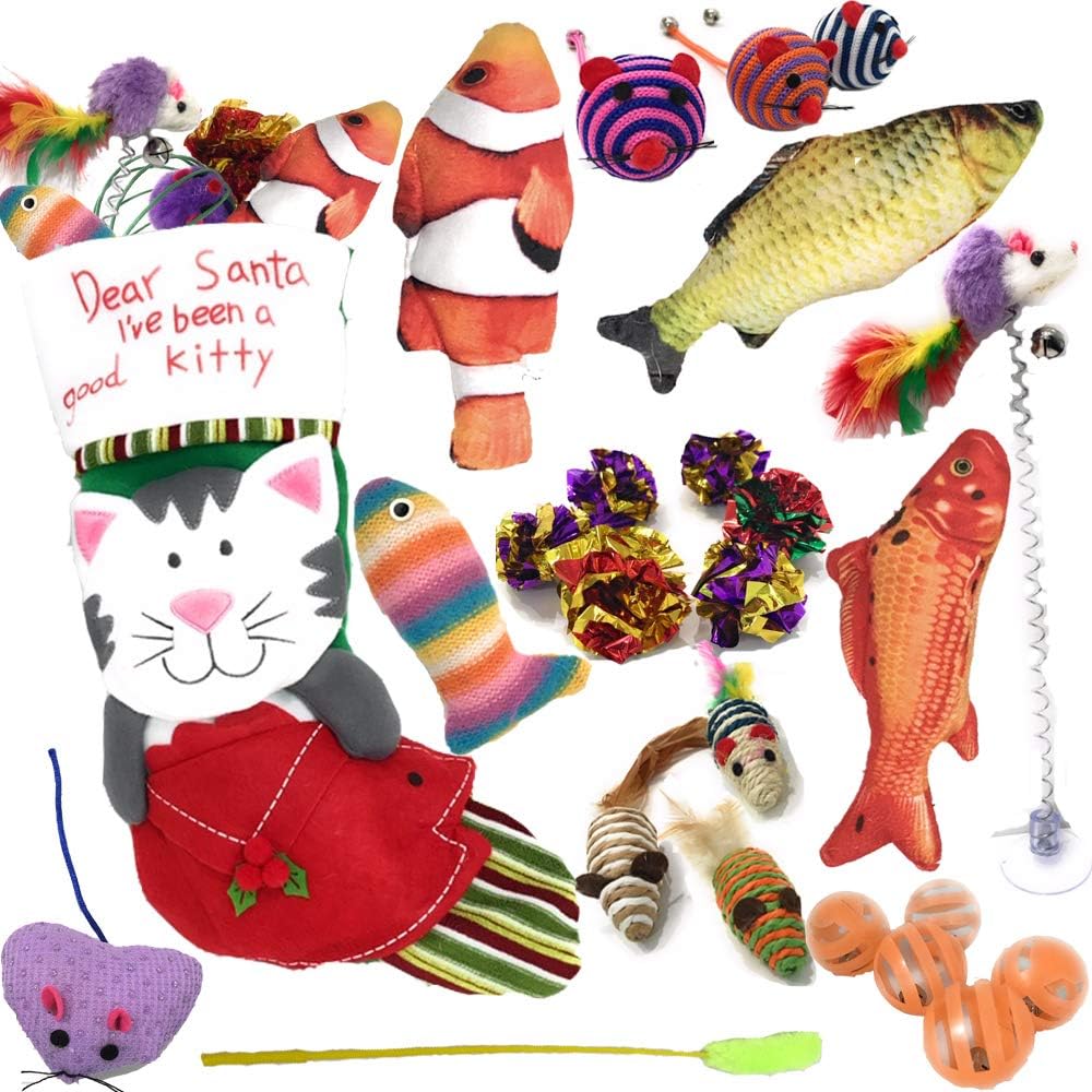 CAT CHRISTMAS STOCKING FILLED WITH CHRISTMAS TOYS - CHRISTMAS GIFTS FOR CATS - SUPPORTS CATS IN NONPROFIT RESCUE - CHRISTMAS GIFT SETS…