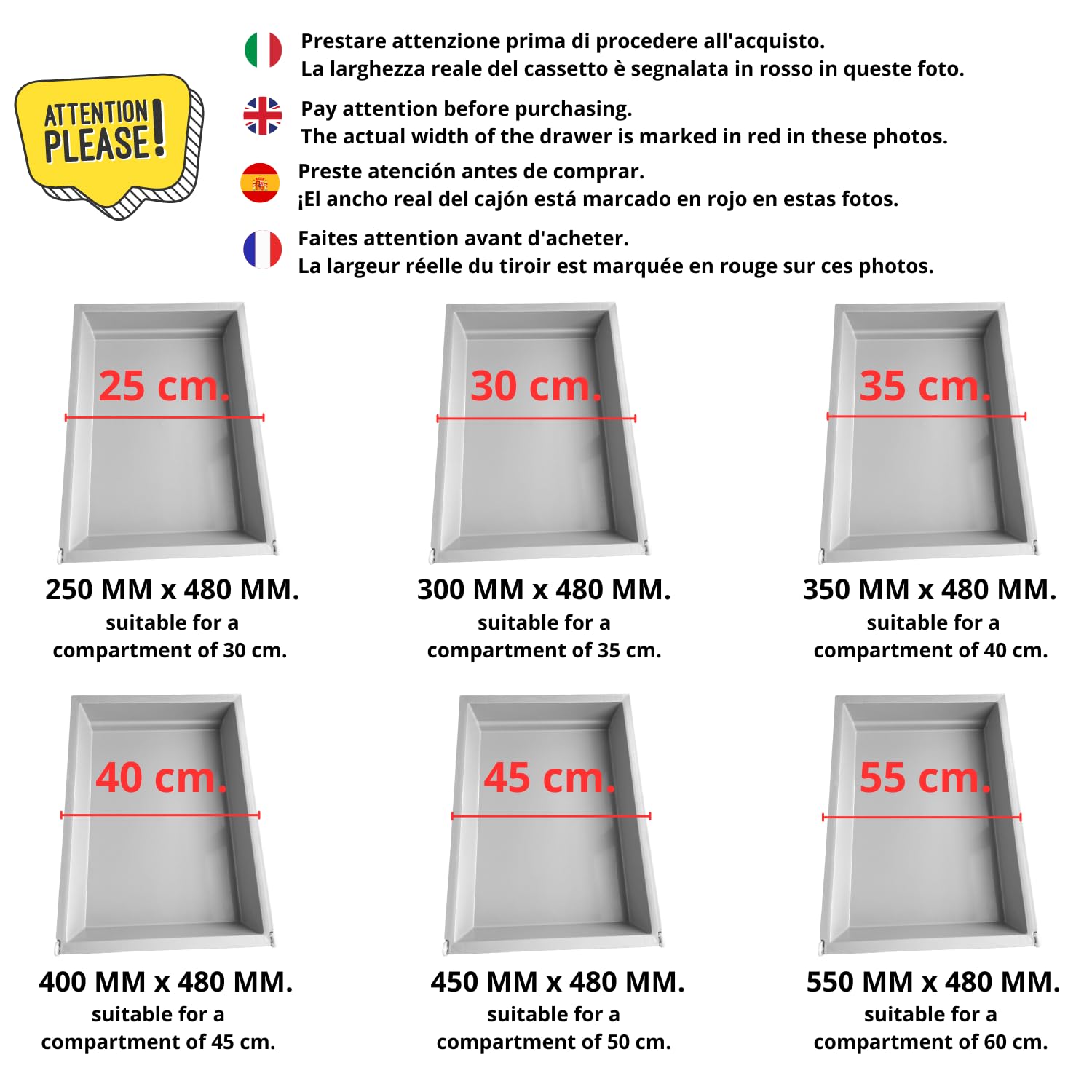 INDAUX Paquete de 4 cajones ABS lavables 100% multiusos (L. 400 mm x P. 480 mm)