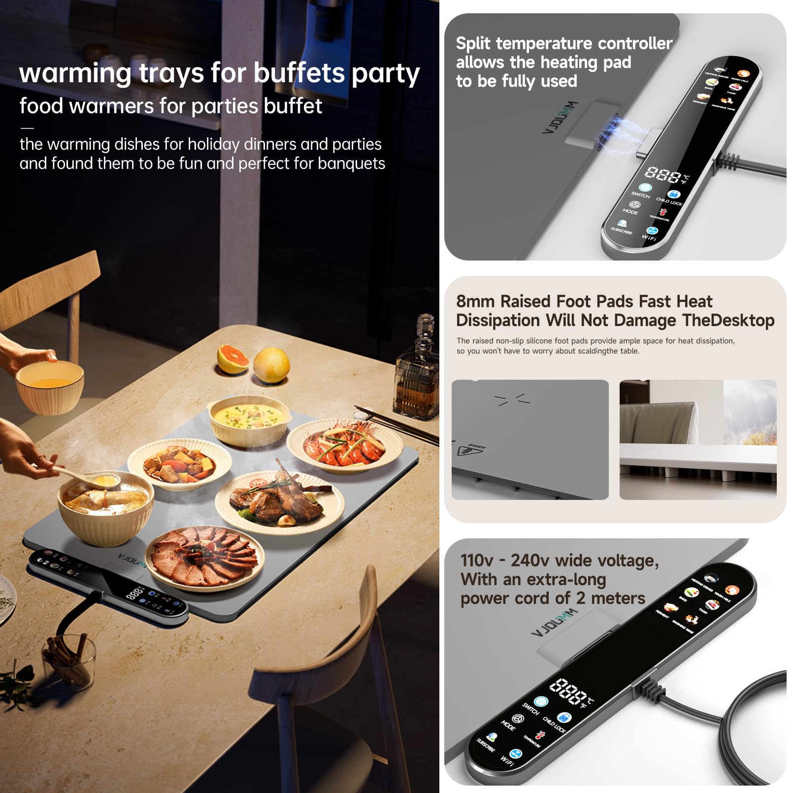 Food Warming Mat, Electric Warmer Tray for Food/Defrosting Tray- Chafing Dishes for Buffet, Hot Plates, Food Warming Pads for Parties,Family Gatherings,Serving Guests,Lunch Box,Tortilla Warmer (Gray)