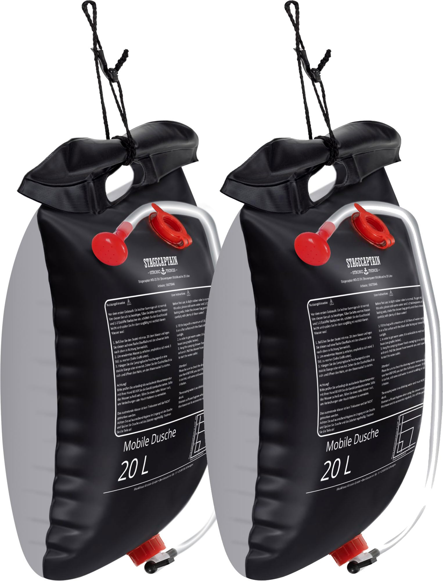Stagecaptain MD-20 BK Mobildusche 2er Set - Campingdusche à 20 Liter Volumen - Camping Dusche Solar mit Duschkopf - Reisedusche heizt durch Sonne - Solardusche - Festivals, Garten, Camping, Wandern