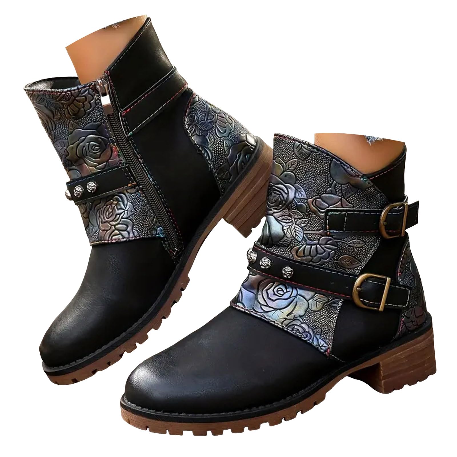 Ankle Boots for Women Low Heel 2025 Womens Black Comfortable Boots Chunky Platform Heeled Short Combat Booties Leather