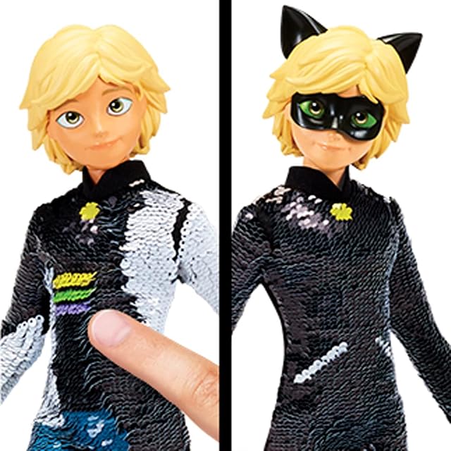 Foto 8 de 8 de BANDAI - Miraculous Ladybug y Cat Noir - Muñeco con Lentejuelas - Adrien - Muñeco de 26 cm - P50195