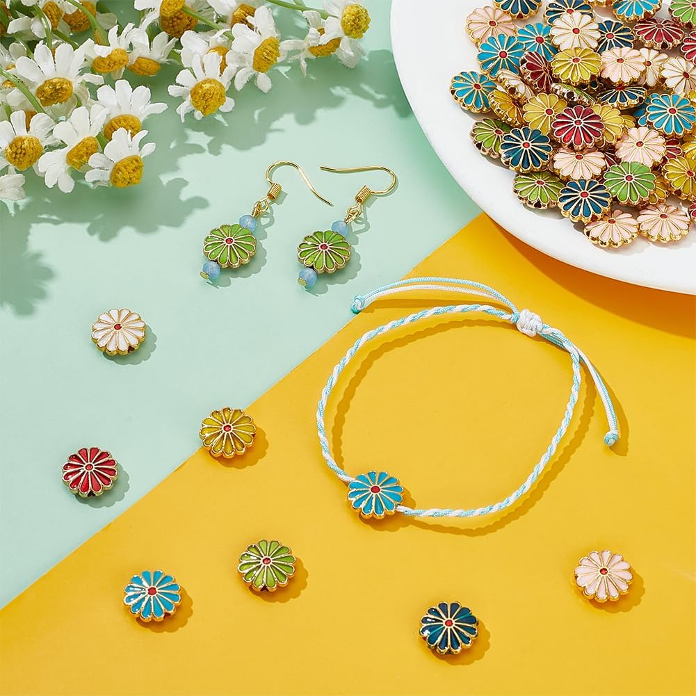 PH PandaHall 7 Colors Flower Enamel Beads 70pcs Daisy Spacer Beads 12mm Floral Bracelets Beads Metal Loose Beads Craft Beads for DIY Jewelry Making Friendship Bracelet Necklace Earring Supplies - Image 5