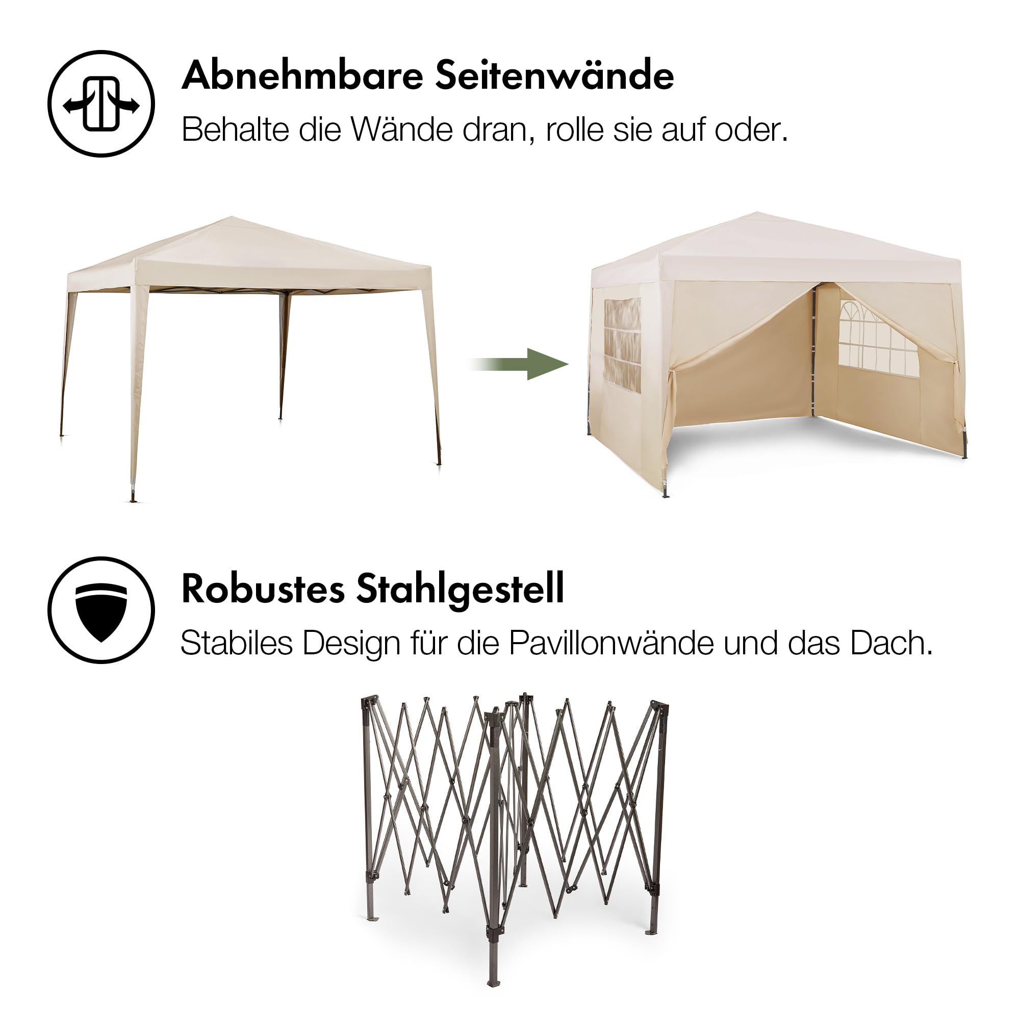 VonHaus Faltpavillon 3x3 Wasserdicht Stabil Winterfest - Pop-Up Pavillon 3x3m mit Seiten, Warmes Partyzelt für jeden Zweck