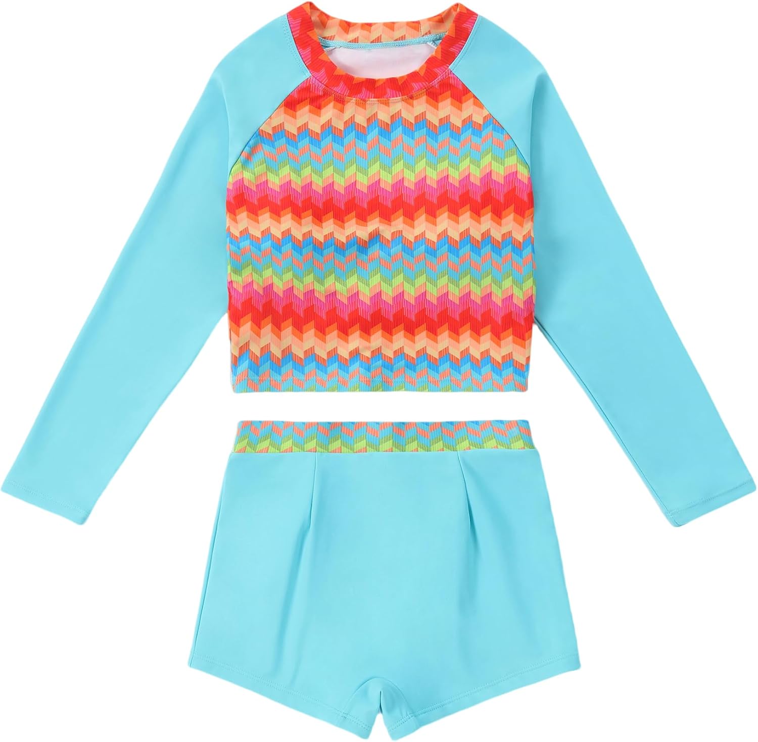 Girls Long Sleeve Swimsuits 2 Pieces Set Rash Guard Swimwear Quick Dry Surfing Wetsuit for Kids Bathing Suit 5-16 Years