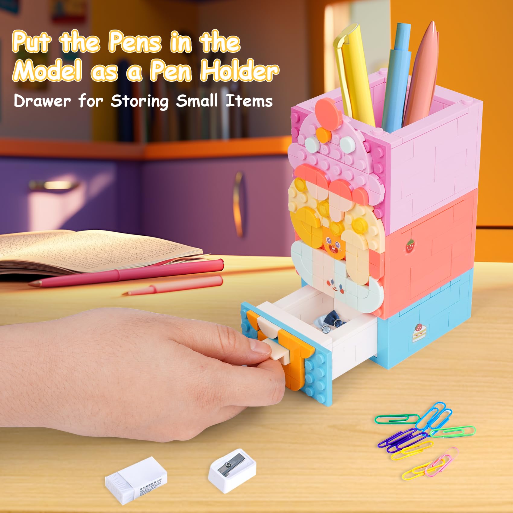 Vinbosion Building Blocks Set,3 in 1 Pen Holder Building Blocks Toy,Creative Model Gift for Kids and Adults - Image 4