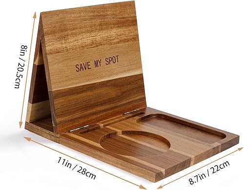 Miniatura 2 de Soporte de madera para reposo de lectura, soporte triangular de acacia con taza, gafas, bolígrafo y soporte para teléfono, valet de lectura de