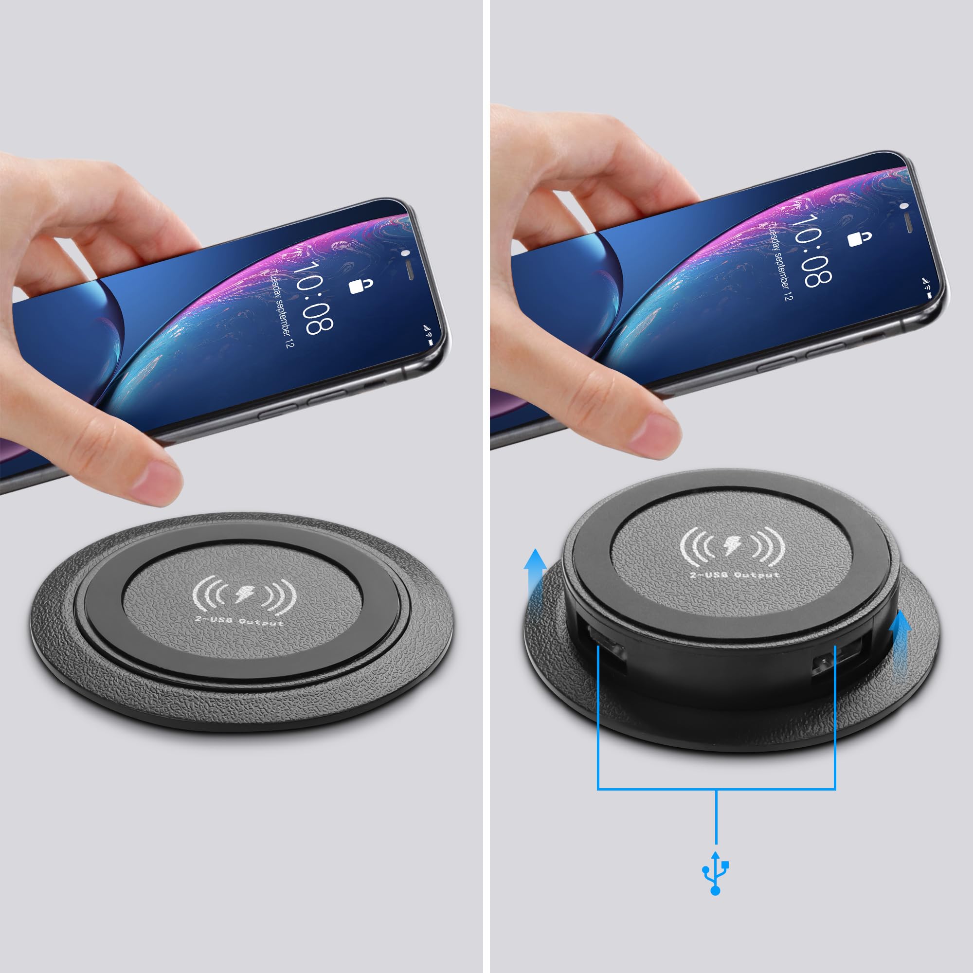 Desk Wireless Charger, inductielader, inbouw, snelle, draadloze oplader, inductief laadstation, inbouw van Furniture Grommet, compatibel met iPhone 17/16/15/14/13/12 Pro/Max, Samsung serie, zilver Desk Wireless Charger, inductielader, inbouw, snelle, draadloze oplader, inductief laadstation, inbouw van Furniture Grommet, compatibel met iPhone 17/16/15/14/13/12 Pro/Max, Samsung serie, zilver