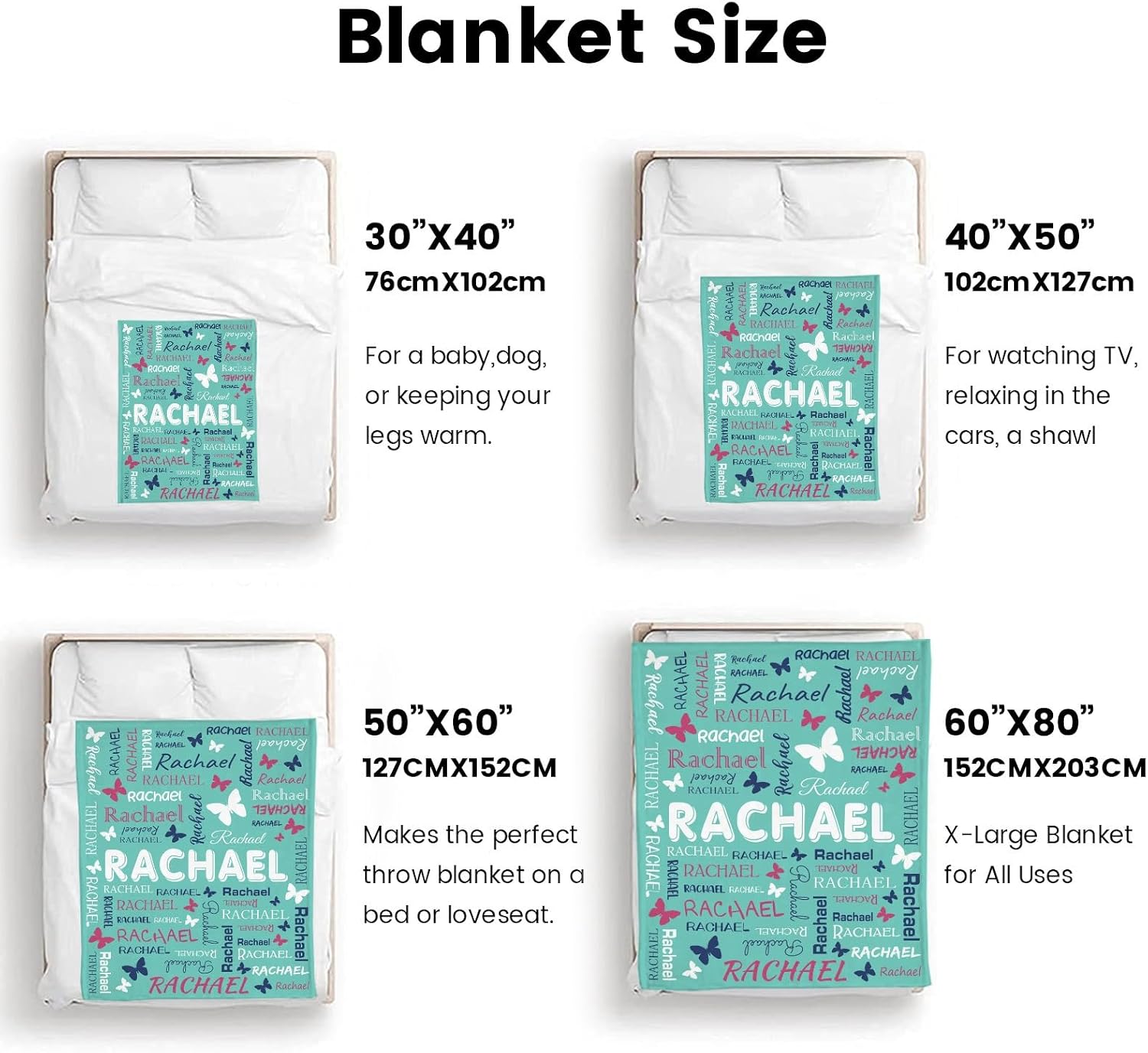 Personalized Throw Blanket with Name Custom Blankets Customized Baby Blanket for Girls Kids Adult Birthday Gift
