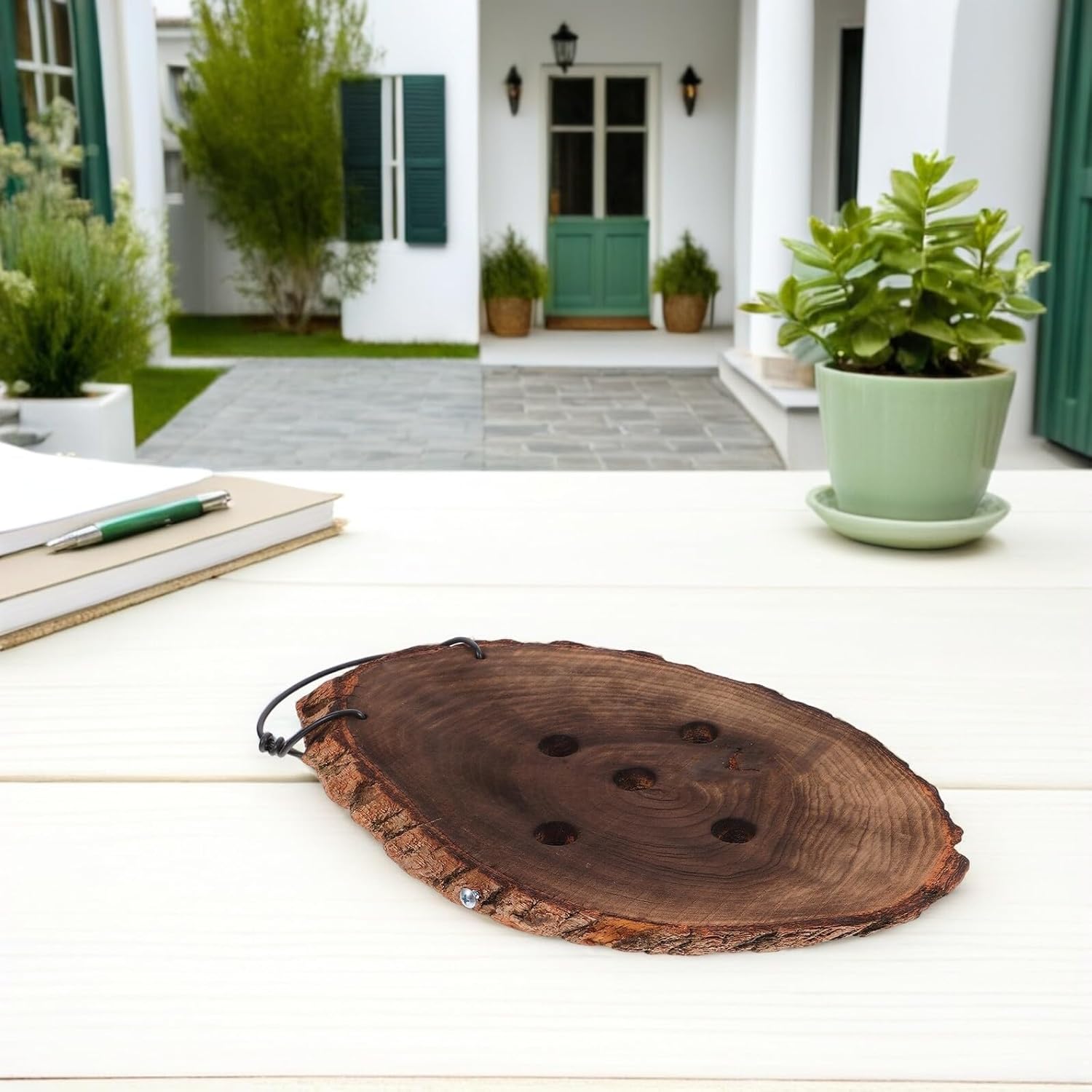 HANABASS Rustic Solid Wood Wall Mounted Planter Board for Ferns and Orchids, Oval 15x30cm 2pcs Hanging Plant Holder for Indoor Vertical Gardening