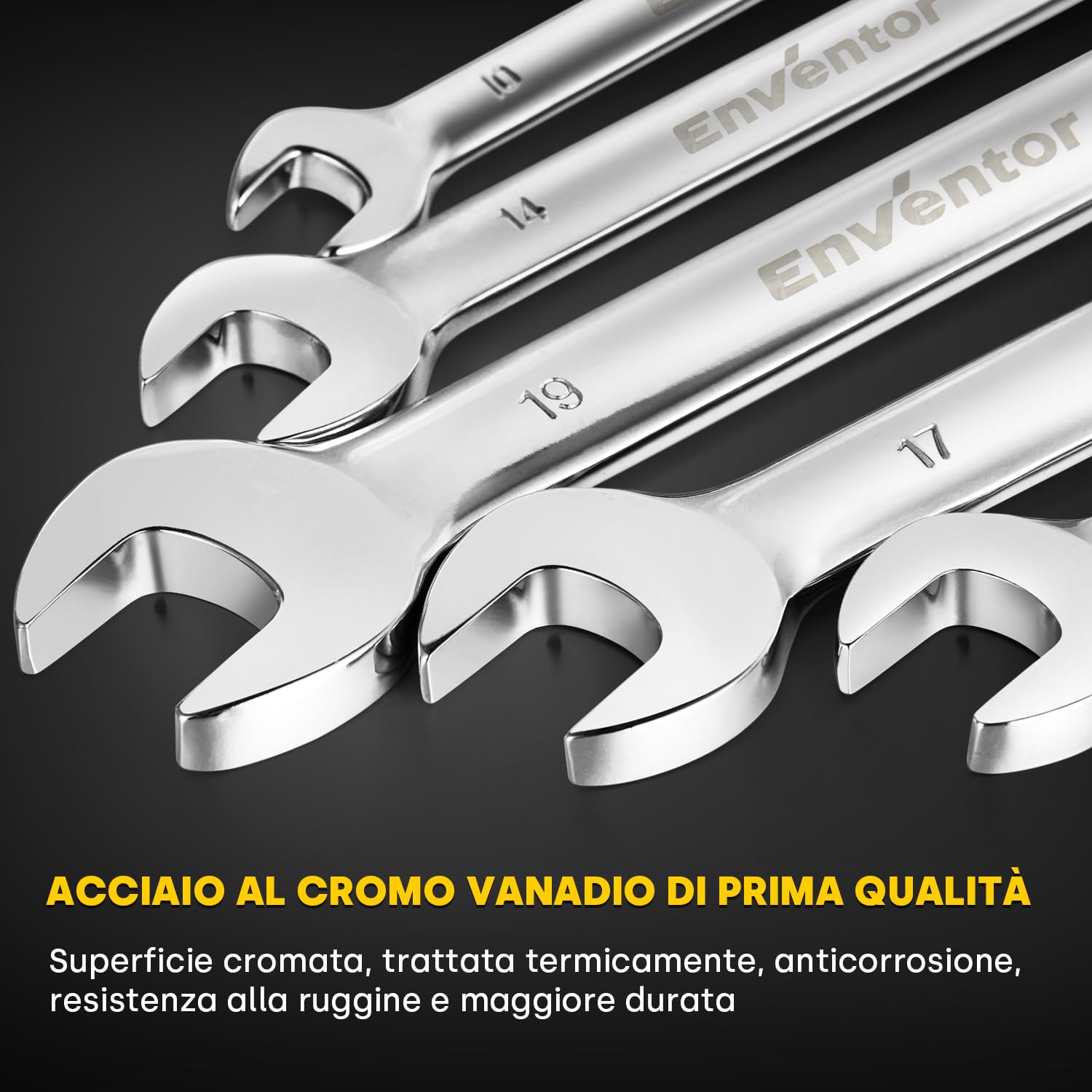 Enventor Set Chiavi a Cricchetto 14 Pezzi, Flessibile Chiave a Cricchetto da Metrico 6mm a 19mm, Acciaio al Cromo Vanadio, 72 Denti, Testa Rotante a 180°, Arco di Rotazione a 5°, Borsa