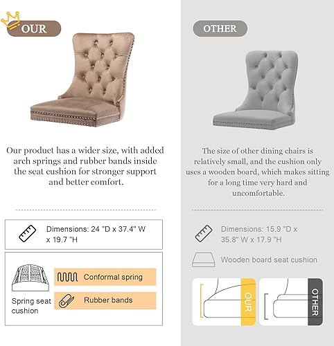 Miniatura 4 de Virabit Juego de 4 sillas de comedor tapizadas de terciopelo, con parte trasera de clavo y ribete de anillo, sillas de comedor de madera maciza para