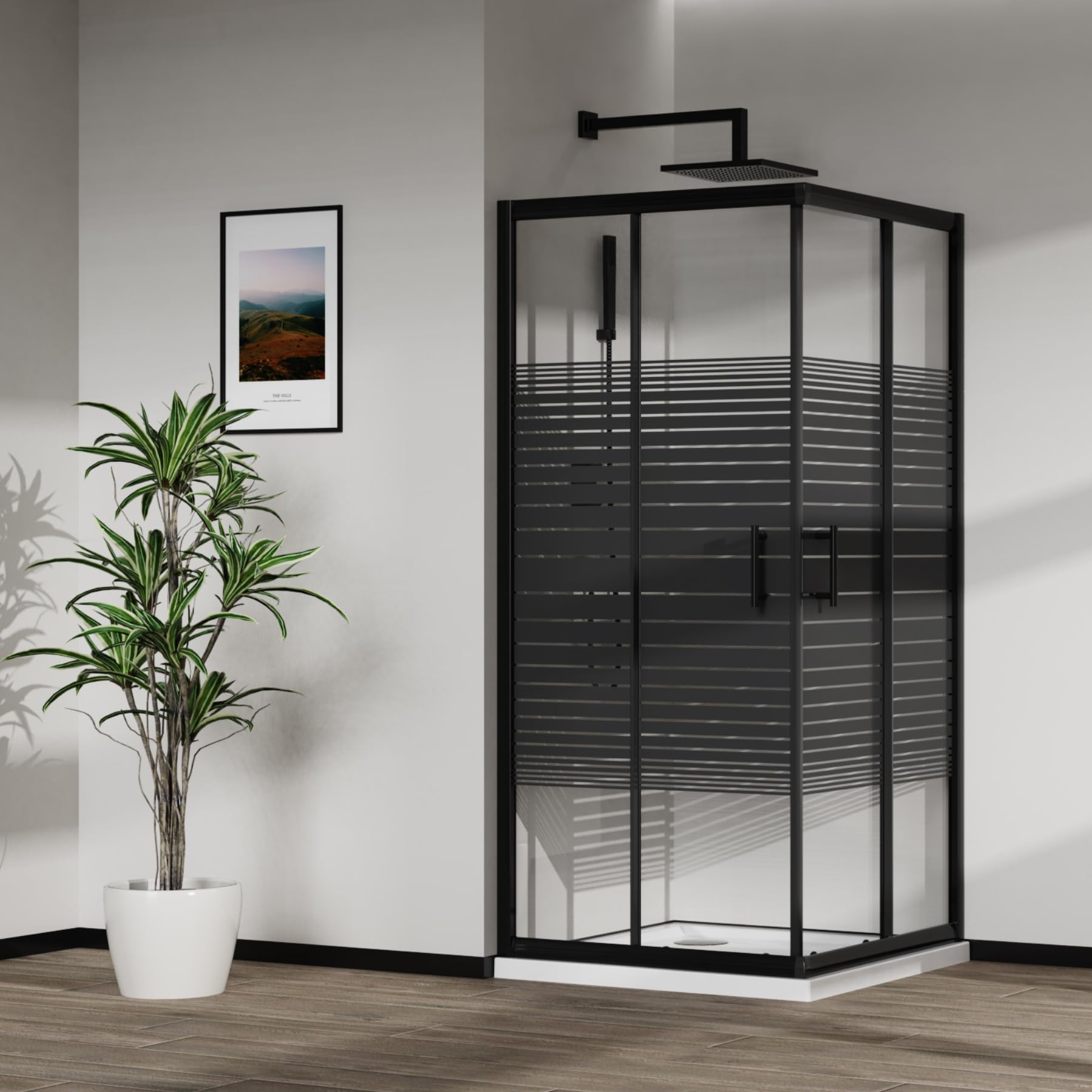 ZIK - Box Doccia 80x80 Angolare 2 Lati Nero (Altezza 190) Cabina Doccia Completa in Vetro Temperato 6mm Reversibile, Box Doccia Completo con Porta Scorrevole, Tutti i Componenti sono Inclusi