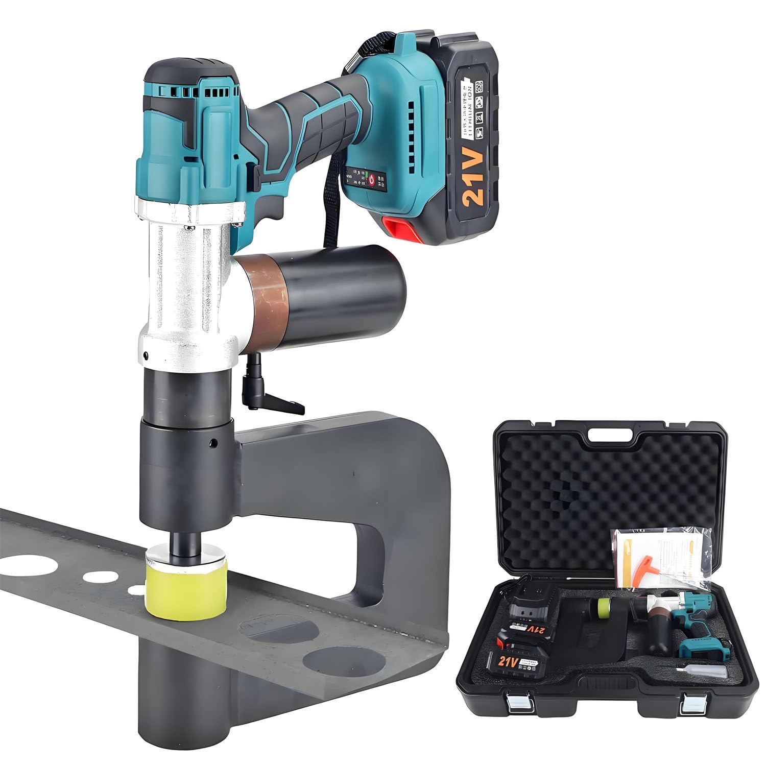 Hydrauliczna dziurkarka do metalu, elektryczna dziurkarka z 6 matrycami (16-32 mm), szybkie dziurkowanie w 3-5 sekund, precyzyjne pozycjonowanie stali, żelaza i aluminium