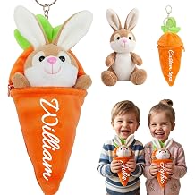 Personalized Easter Bunny Keychain Custom Carrot Bunny Plush Keychain Reversible Carrot Plush Bunny Keychain for Boys Girls