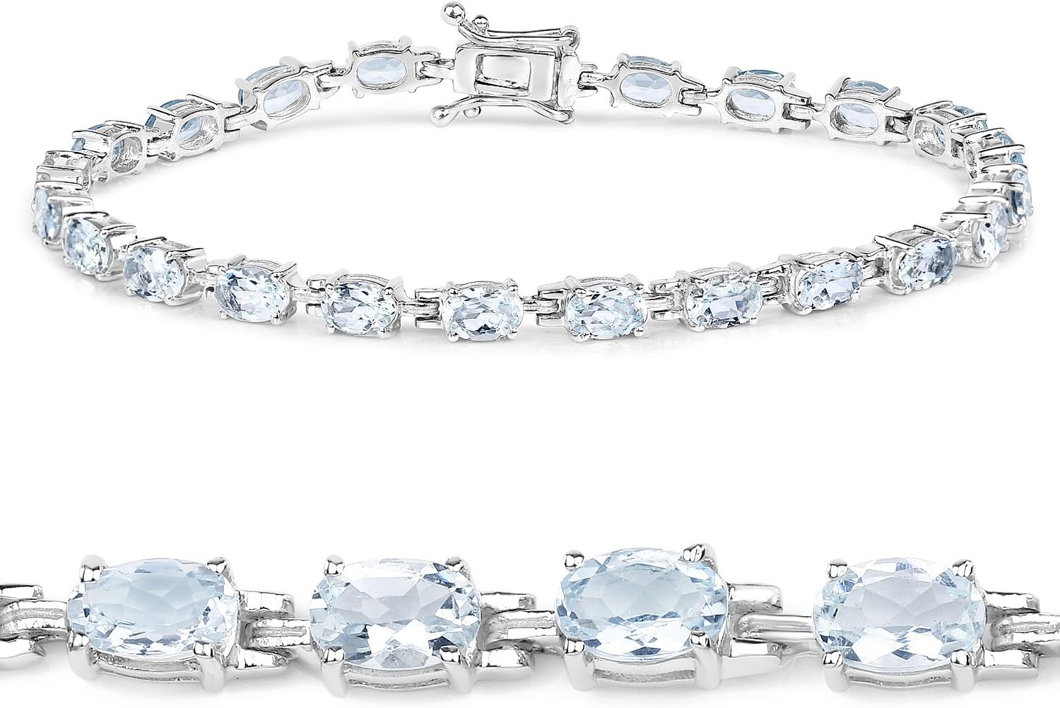 Fine Color Jewels Genuine Aquamarine Tennis Bracelet in 925 Sterling Silver 8.80 Carat March Birthstone Tennis Oval Shaped Blue Stone Bracelet Aquamarine Jewelry For Women