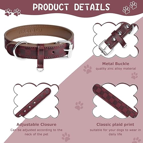 Miniatura 4 de Collar de perro para perros pequeños, medianos y grandes, collares para mascotas, hembras y niños, collar de piel sintética con estampado a cuadros,